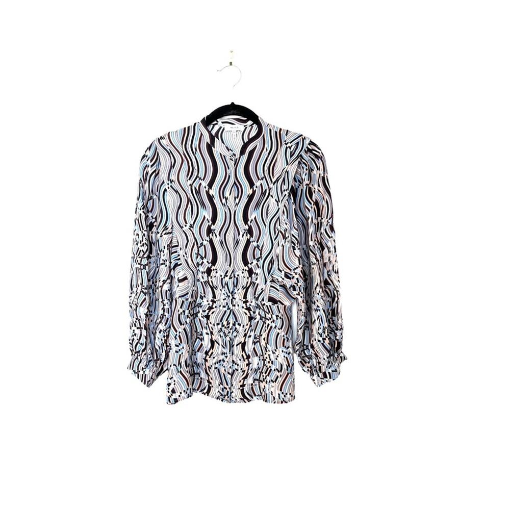 Reiss Blue Brown Penny Swirl Print Top Blouse Size 0